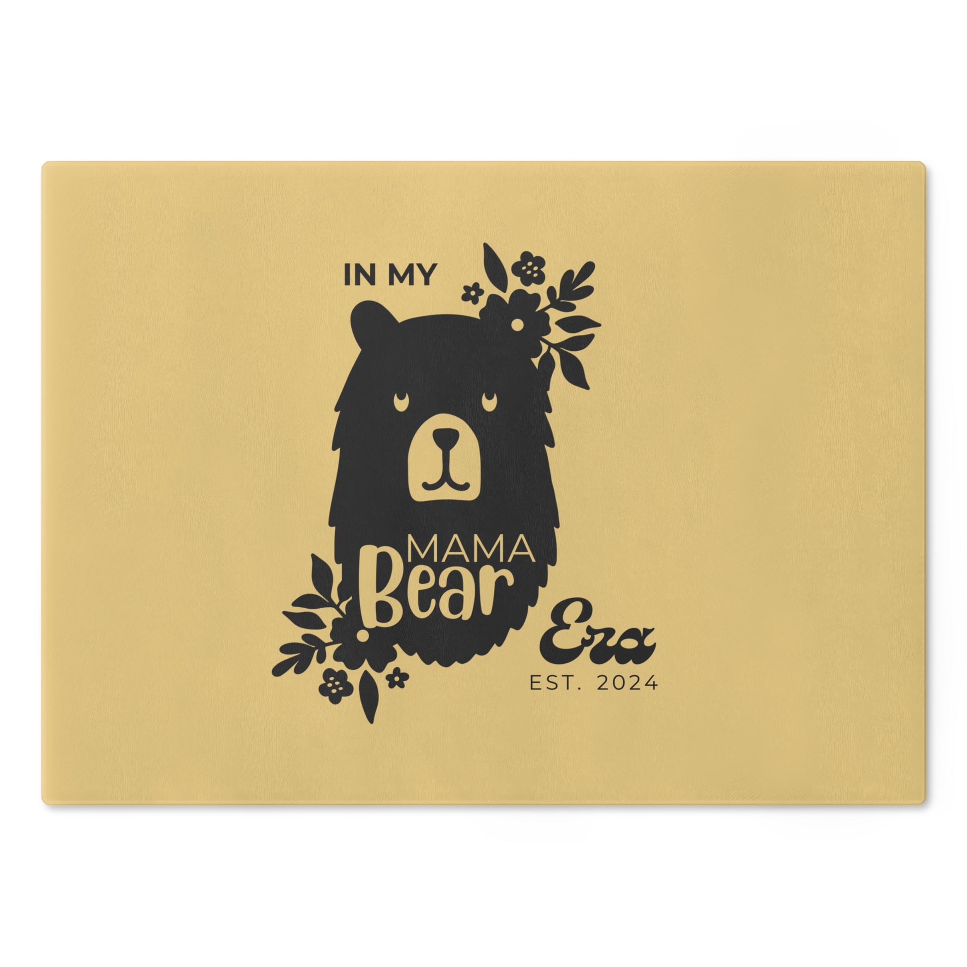 Custom Mama Bear Glass Cutting Board Yellow, Kitchen Gift for Mom Large   - HolidayShoppingFinds