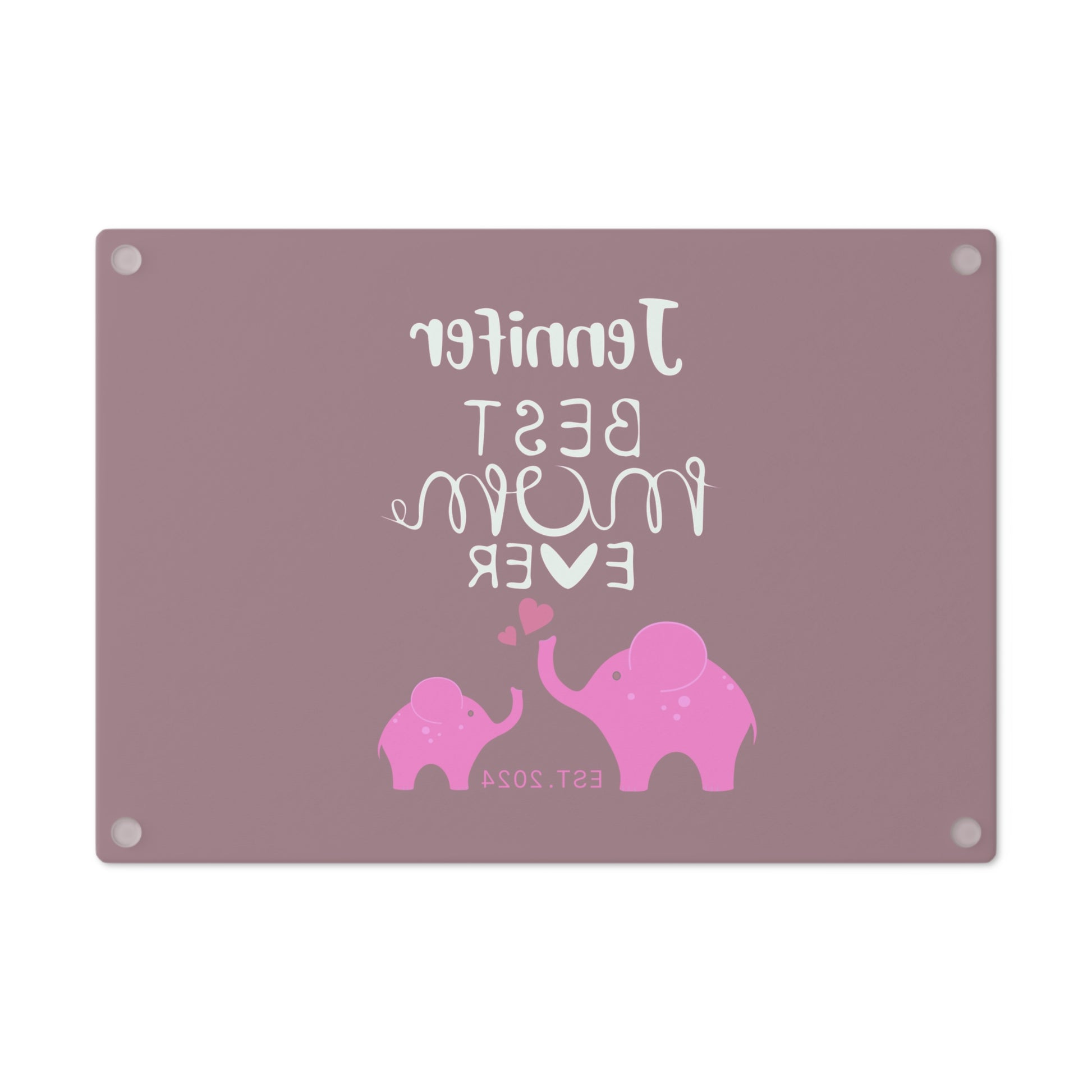 Personalized Best Mom Ever Glass Cutting Board, Gift for Mom, Elephants Cutting Board Pink    - HolidayShoppingFinds