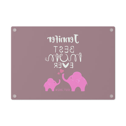 Personalized Best Mom Ever Glass Cutting Board, Gift for Mom, Elephants Cutting Board Pink    - HolidayShoppingFinds