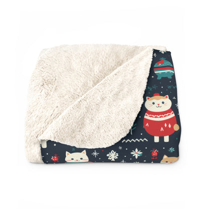 Cute Cats Sherpa Blanket, Kitten Blanket, Kitty Cartoon Blanket, Holiday Gift for Cat Lover Cat Mom, Cozy Throw Blanket, Holiday Gift    - HolidayShoppingFinds