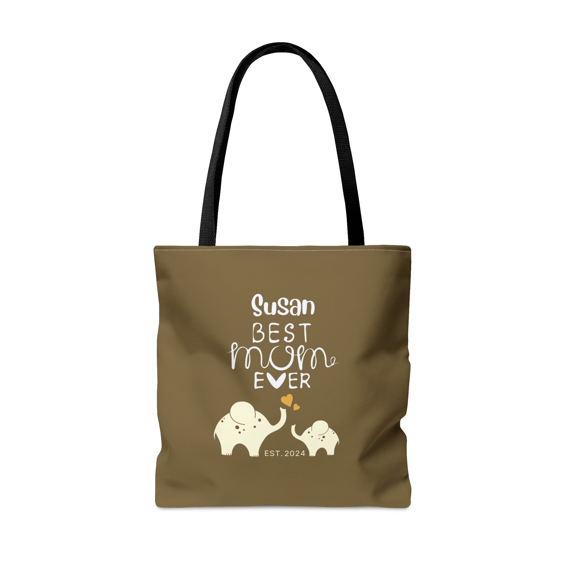 Personalized Best Mom Ever Tote Bag Gift for Mom, Baby Elephants Khaki Tote    - HolidayShoppingFinds