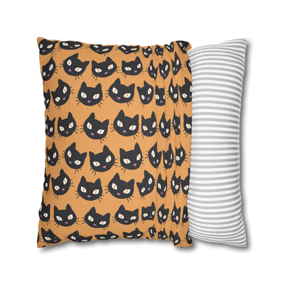 Cute Black Cats Halloween Pillowcase, Halloween Orange Throw Pillow Cover, Spooky Pillow, Square 2-Sided Pillow Case    - HolidayShoppingFinds