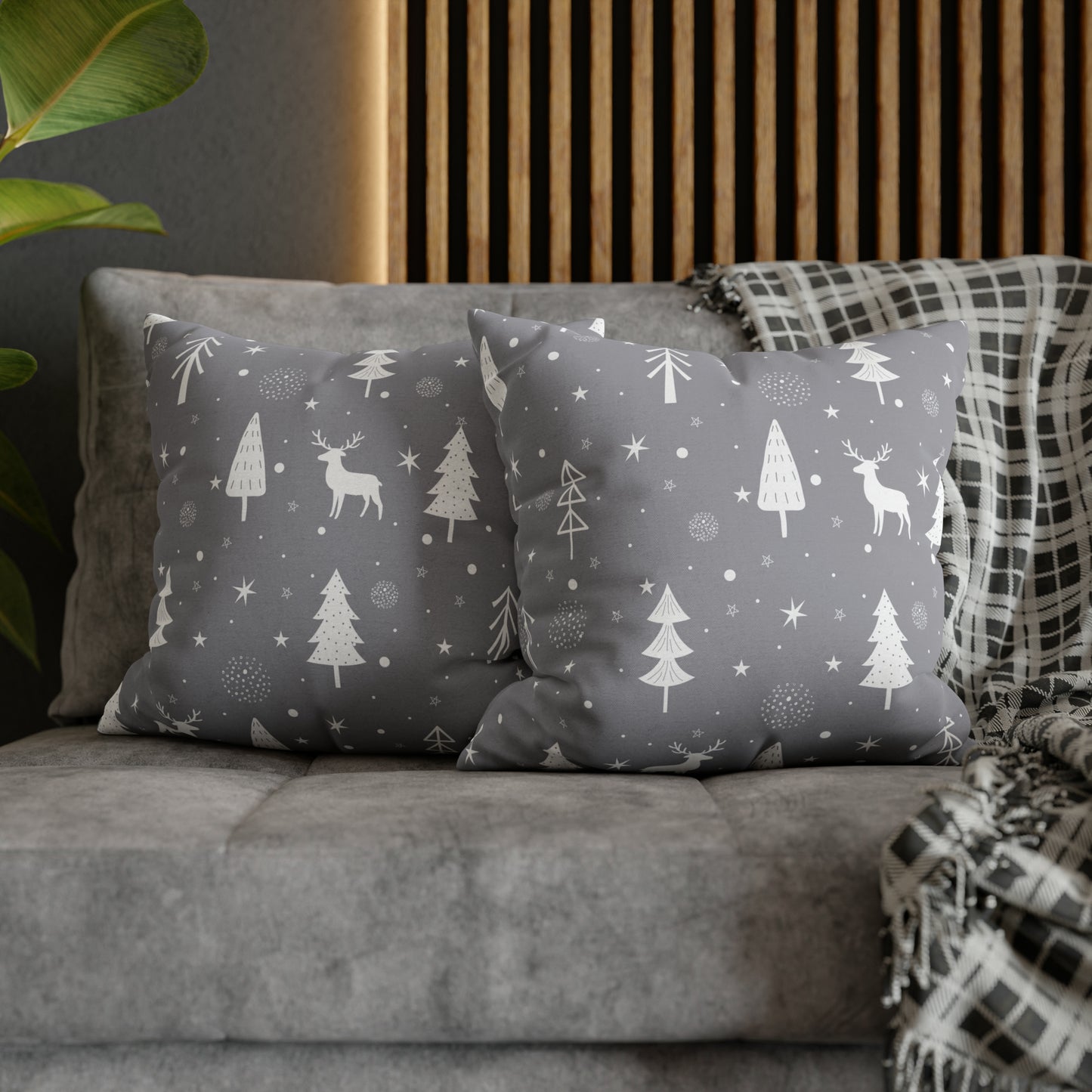 Reindeer Winter Wonderland Pillowcase Gray Holiday Pillow Christmas Gift (A), Holiday Gift    - HolidayShoppingFinds