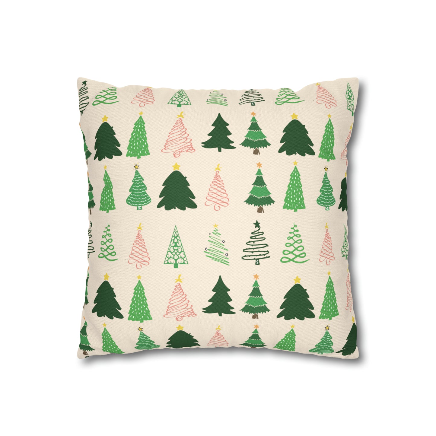 Christmas Trees Square Pillow Case, Creamy Ivory Winter Throw    - HolidayShoppingFinds