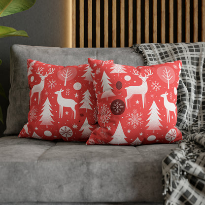 Red Holiday Pillowcase, Winter Pillow Case with Deers, Christmas Trees & Snowflakes, Holiday Gift    - HolidayShoppingFinds