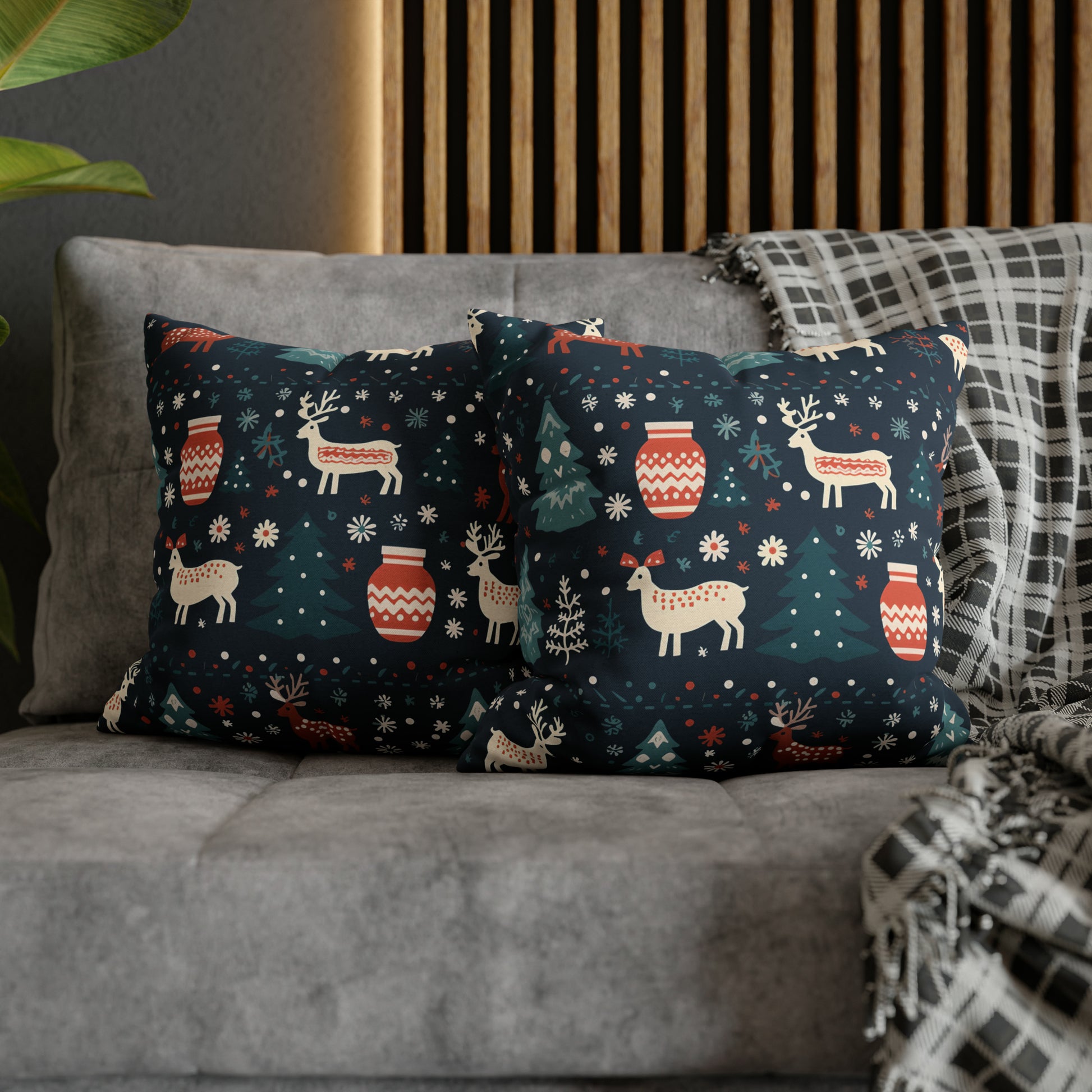 Holiday Pillowcase, Winter Accent Pillow Case with Reindeers, Christmas Trees, Snowflakes, Holiday Gift    - HolidayShoppingFinds