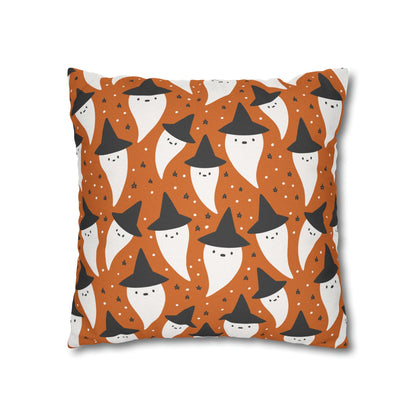 Whimsical Pillowcase, Spooky Ghosts Halloween Orange Pillow Cover 2-Sided Square Pillow Case Throw Cover    - HolidayShoppingFinds