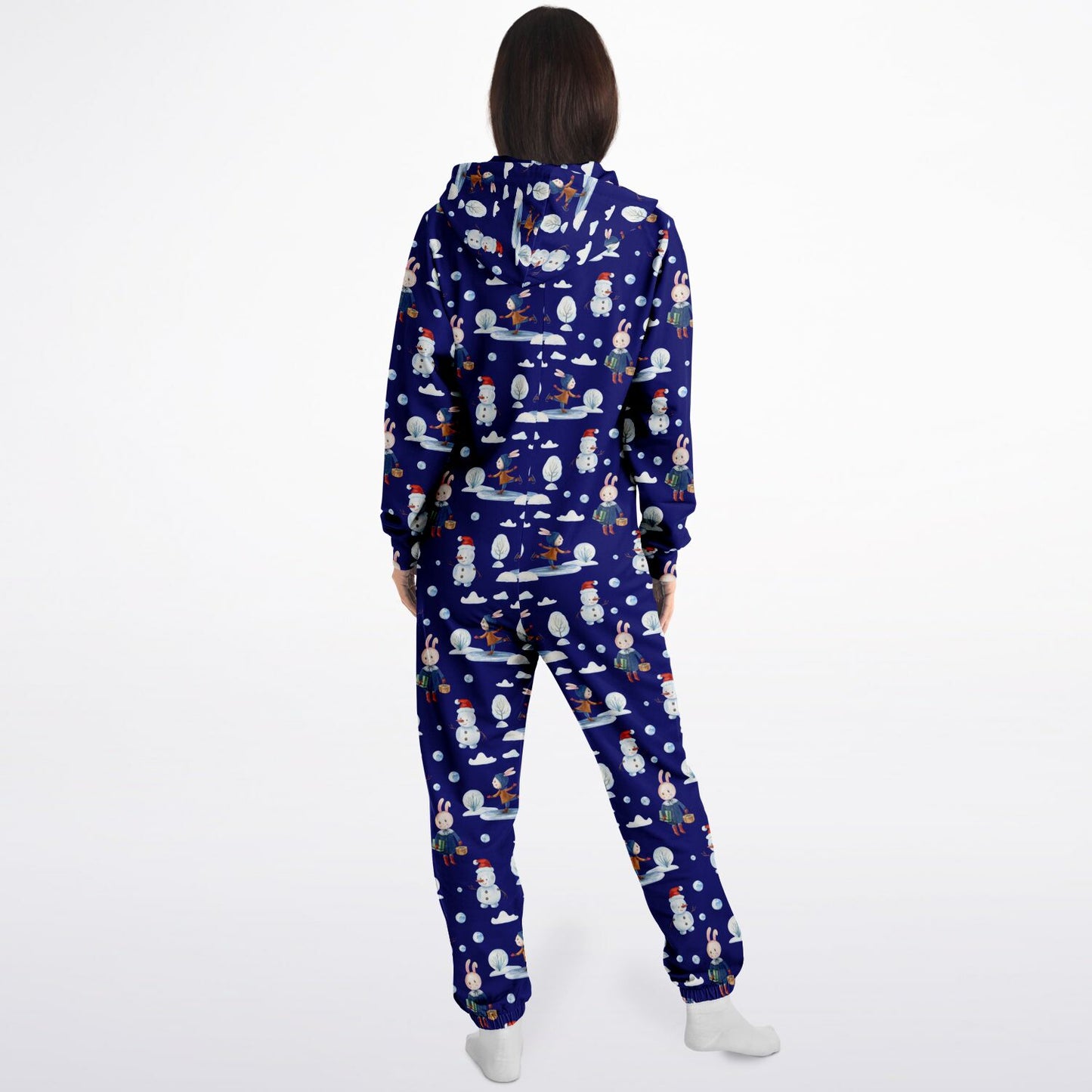 Frosty Friends Blue Winter Jumpsuit Adult Onesie Gender-Neutral Athletic PJs    - HolidayShoppingFinds