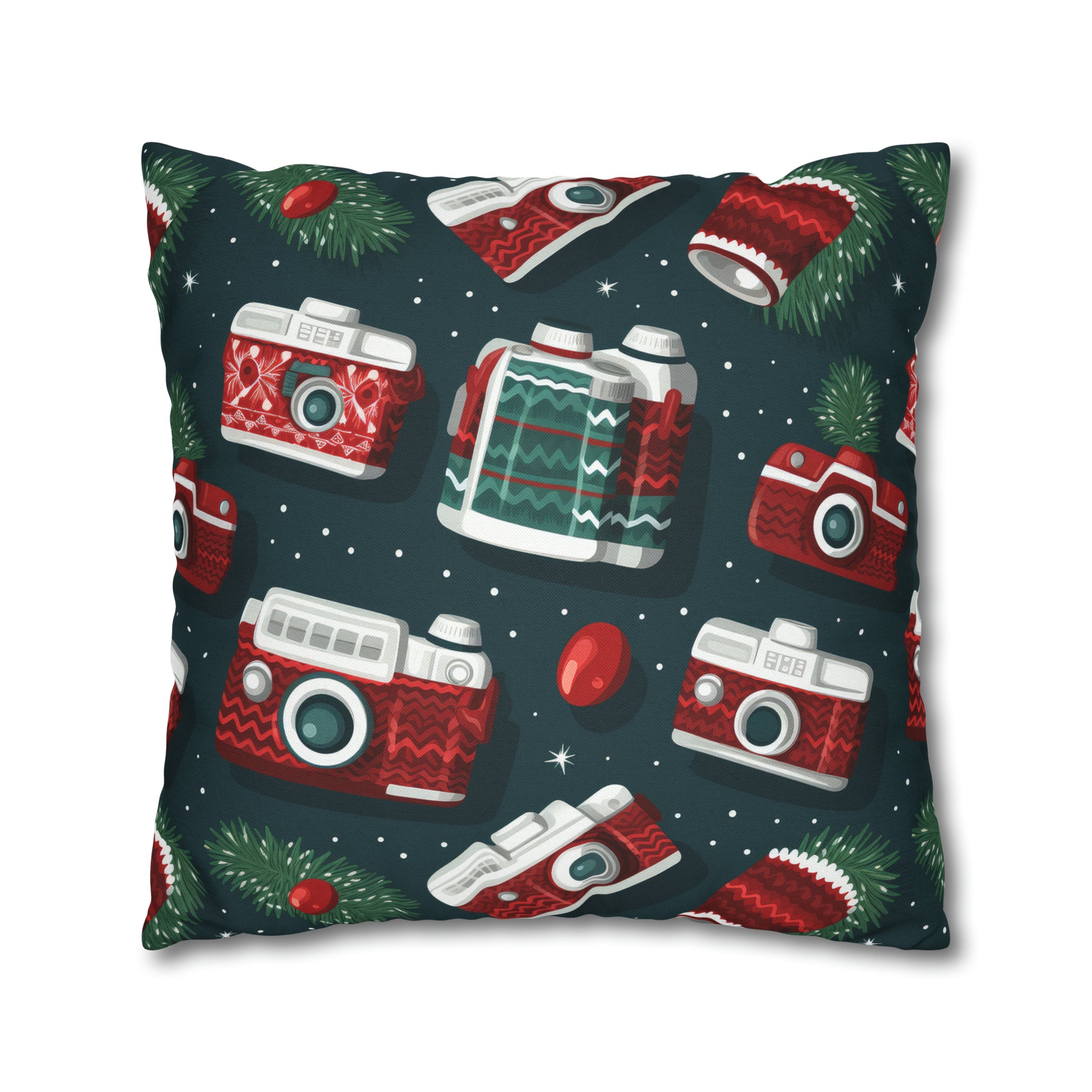 Vintage Camera Holiday Green Retro Pillow Case, Christmas Pillow Throw, Holiday Gift    - HolidayShoppingFinds