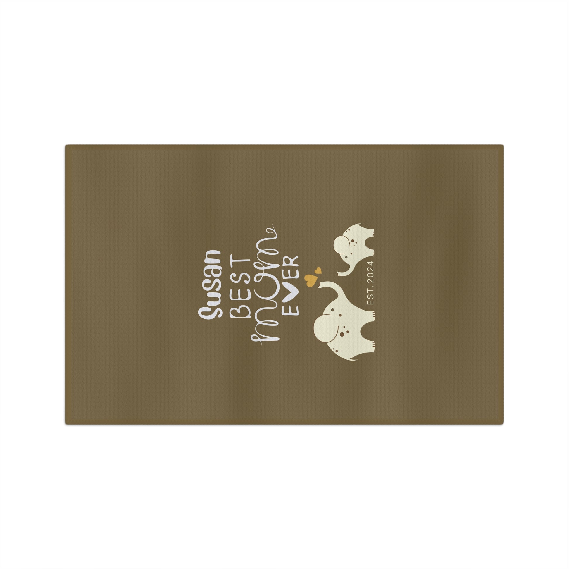 Personalized Best Mom Ever Kitchen Towel Khaki, Mom Gift, Baby Elephants Towel    - HolidayShoppingFinds