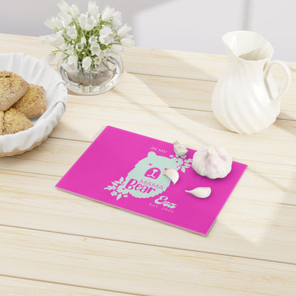 Custom Mama Bear Glass Cutting Board Pink, Kitchen Gift for Mom    - HolidayShoppingFinds