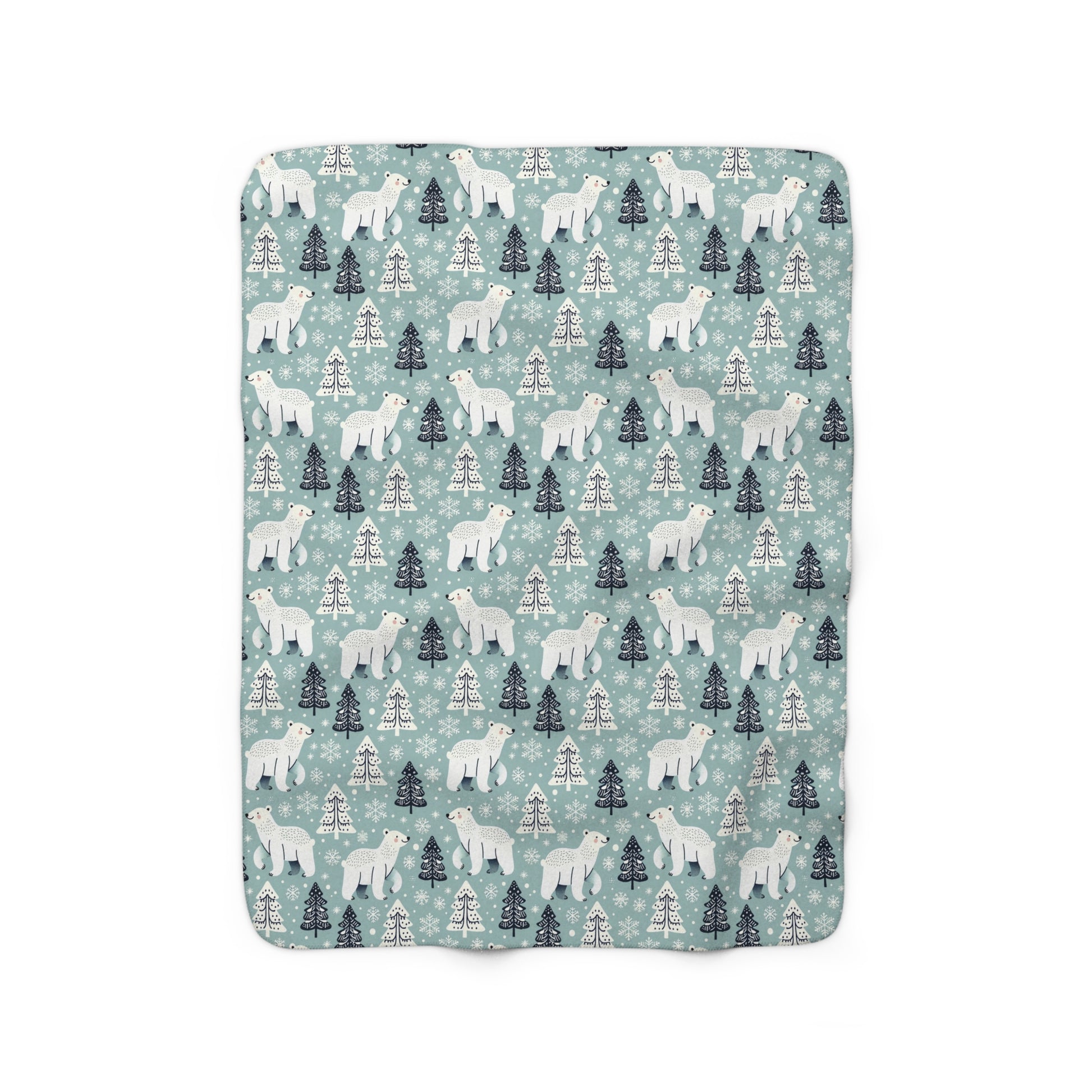 Polar Bears Winter Sherpa Fleece Blanket, Teal Bear Blanket, Christmas Blanket    - HolidayShoppingFinds