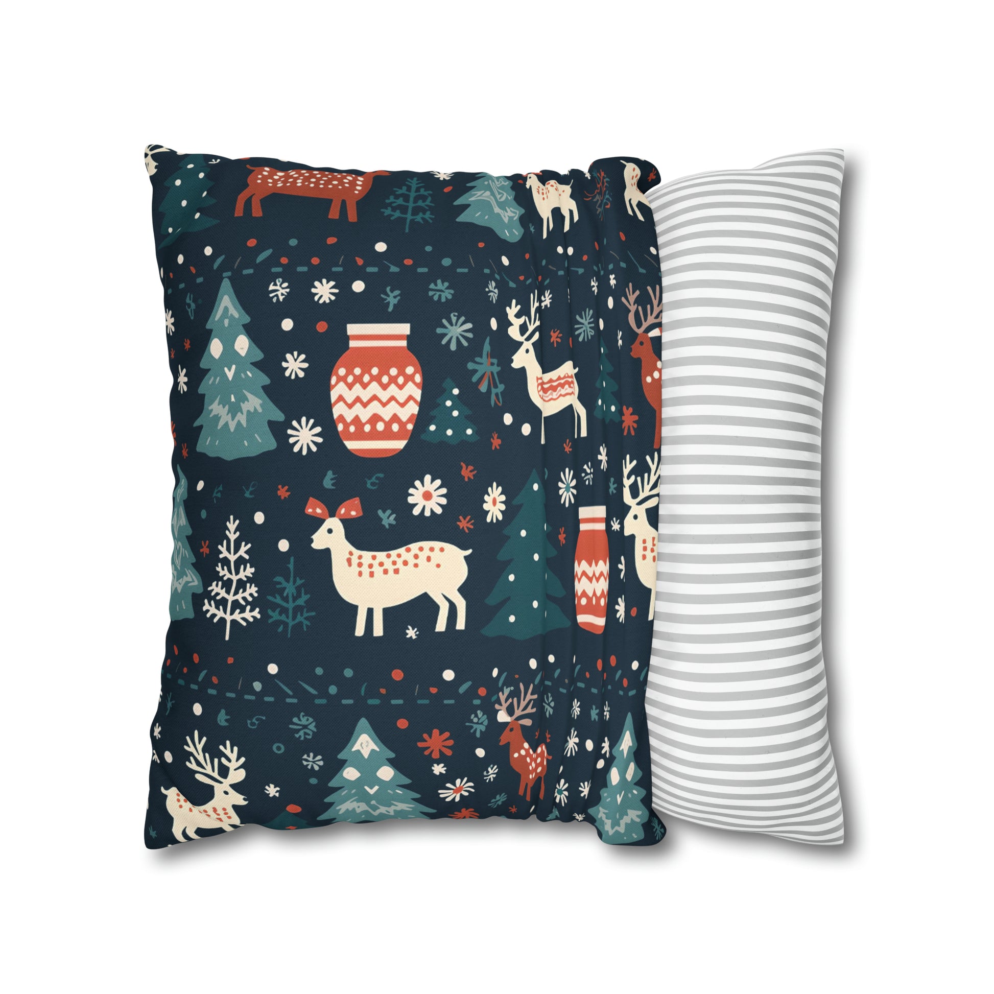 Holiday Pillowcase, Winter Accent Pillow Case with Reindeers, Christmas Trees, Snowflakes, Holiday Gift    - HolidayShoppingFinds