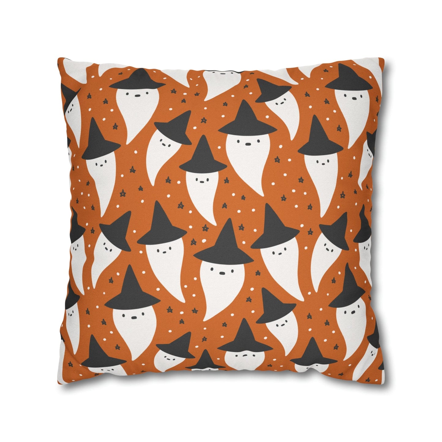 Whimsical Pillowcase, Spooky Ghosts Halloween Orange Pillow Cover 2-Sided Square Pillow Case Throw Cover    - HolidayShoppingFinds