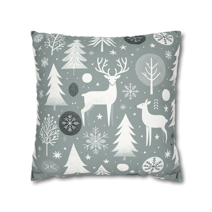 Reindeer Winter Wonderland Pillowcase Gray Holiday Pillow Christmas Gift, Holiday Gift (B)    - HolidayShoppingFinds