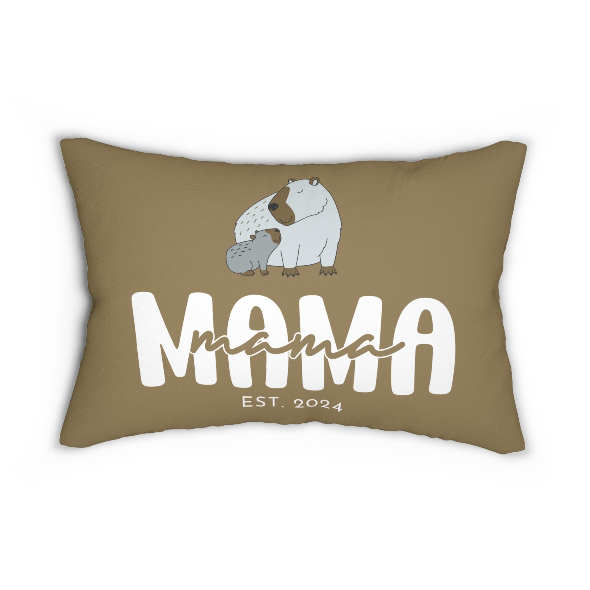 Personalized Mama Capybara Lumbar Pillow Khaki, Gift for Mom    - HolidayShoppingFinds