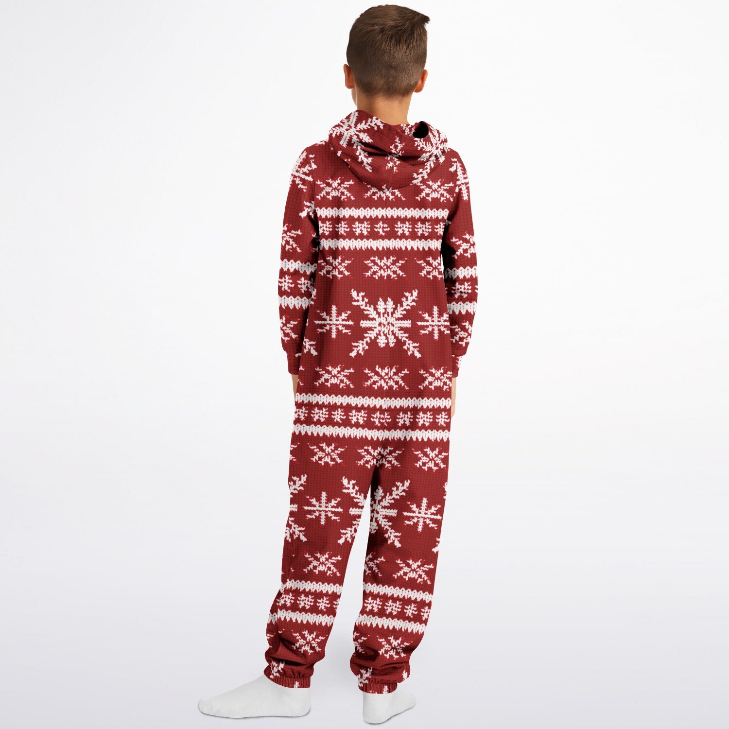 Scandinavian Holiday Pattern Red Teens Onesie, Festive Youth Athletic Jumpsuit    - HolidayShoppingFinds