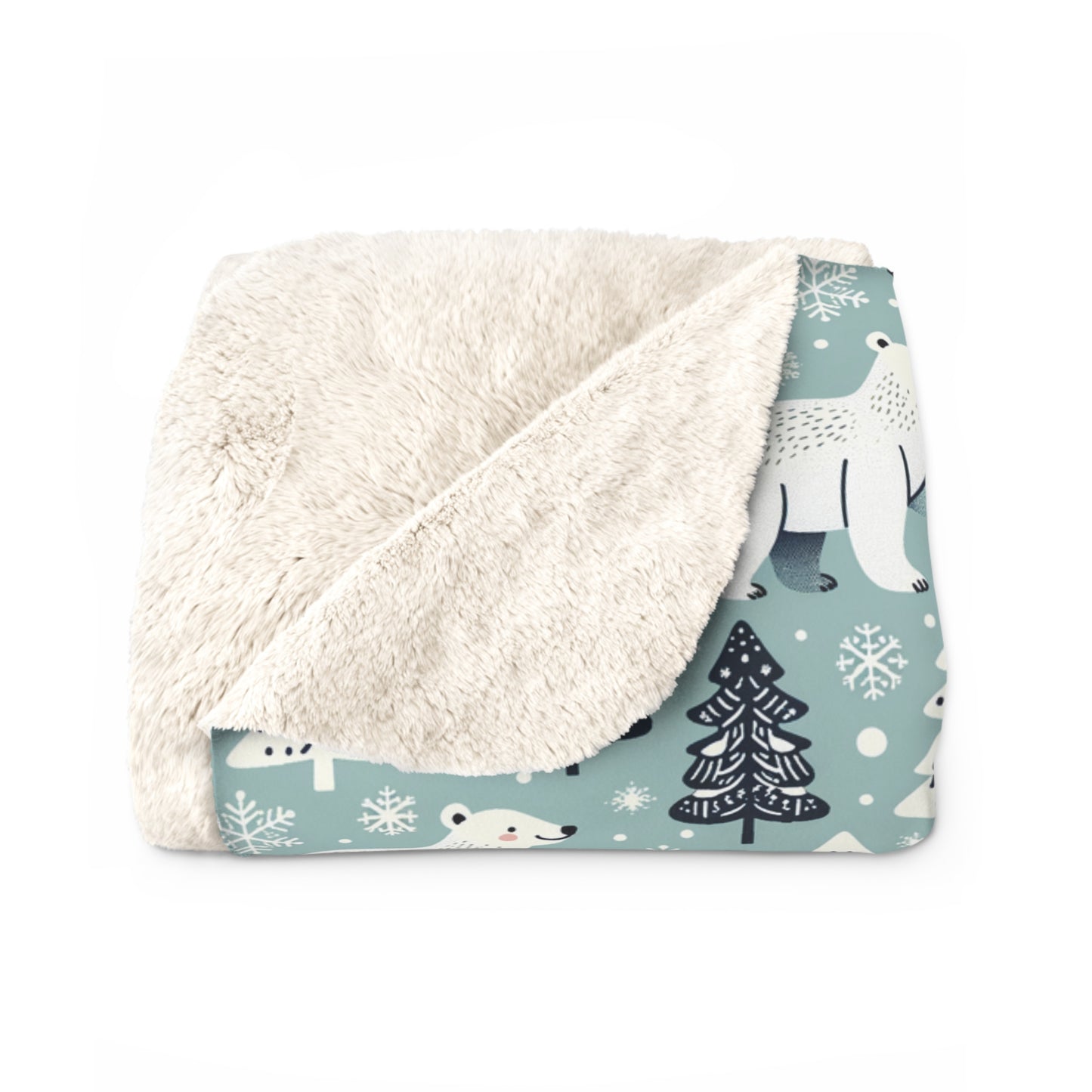 Polar Bears Winter Sherpa Fleece Blanket, Teal Bear Blanket, Christmas Blanket    - HolidayShoppingFinds