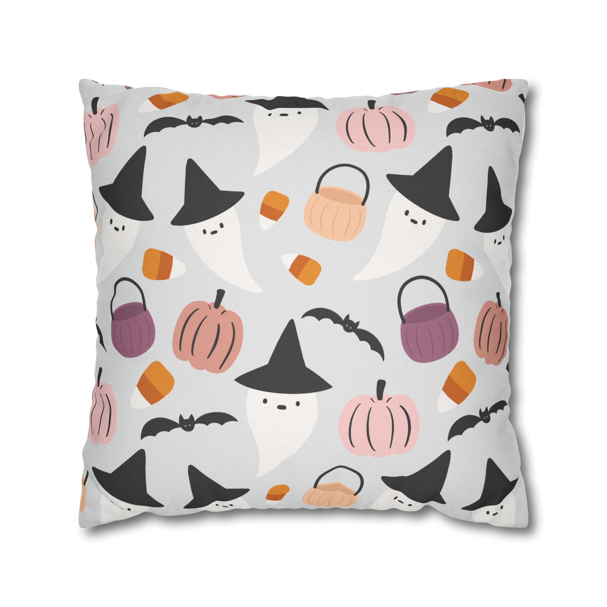 Whimsical Pillowcase, Halloween Ghost Bats Witch Hat Pumpkin Gray Pillow    - HolidayShoppingFinds