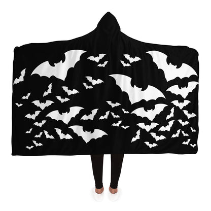 Halloween Hooded Blanket Black with Scary Bats, Unisex, Fleece and Premium Sherpa    - HolidayShoppingFinds