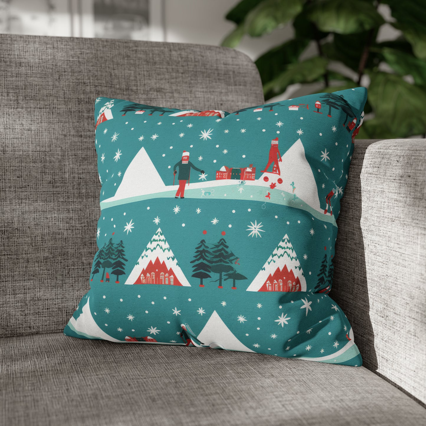 Winter Wonderland Pillowcase Holiday Cabin Snowy Mountain Pillow Décor, Holiday Gift 16" × 16"   - HolidayShoppingFinds