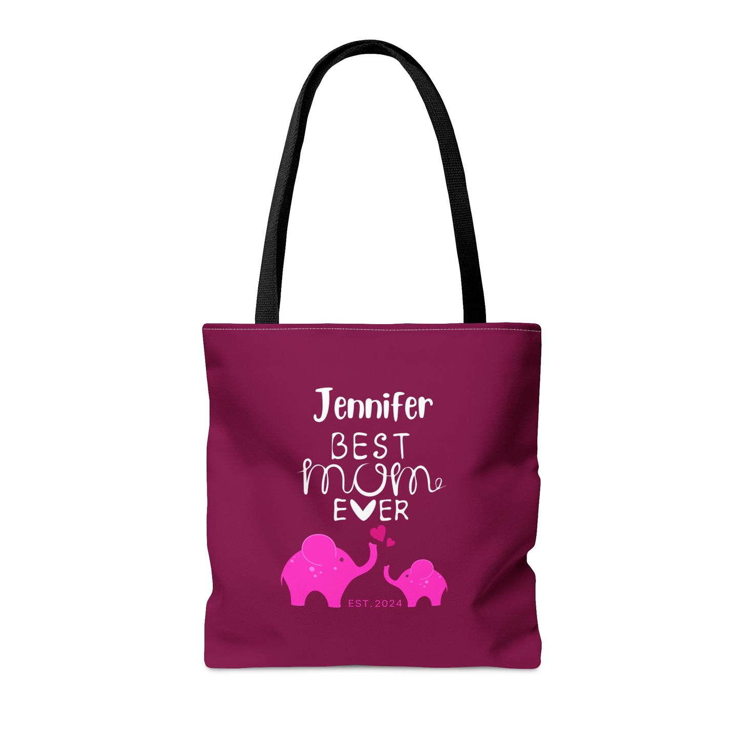 Personalized Best Mom Ever Tote Bag Gift for Mom, Baby Elephants Pink Tote    - HolidayShoppingFinds