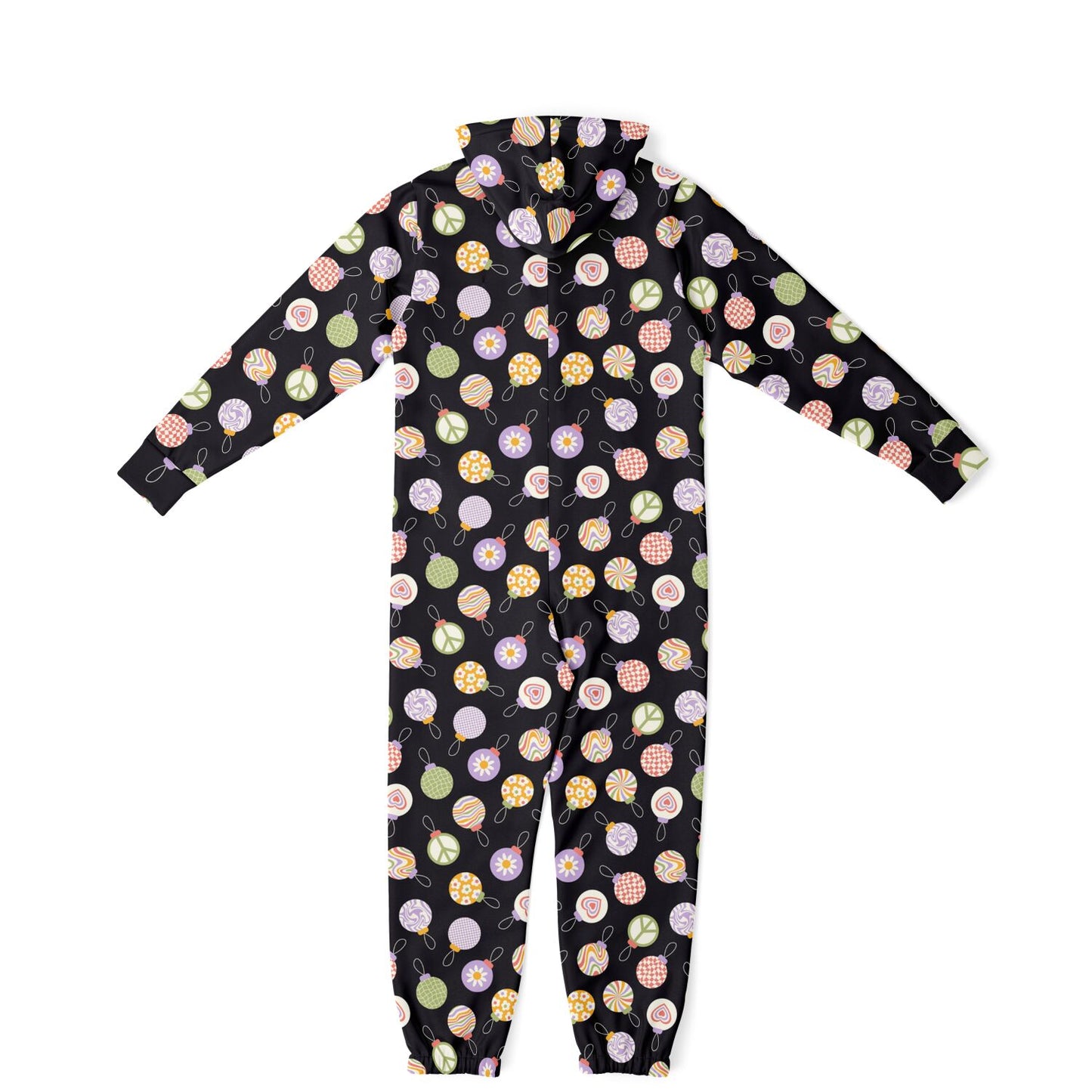 Colorful Christmas Ornaments Black Jumpsuit Adult Onesie Gender-Neutral Athletic    - HolidayShoppingFinds