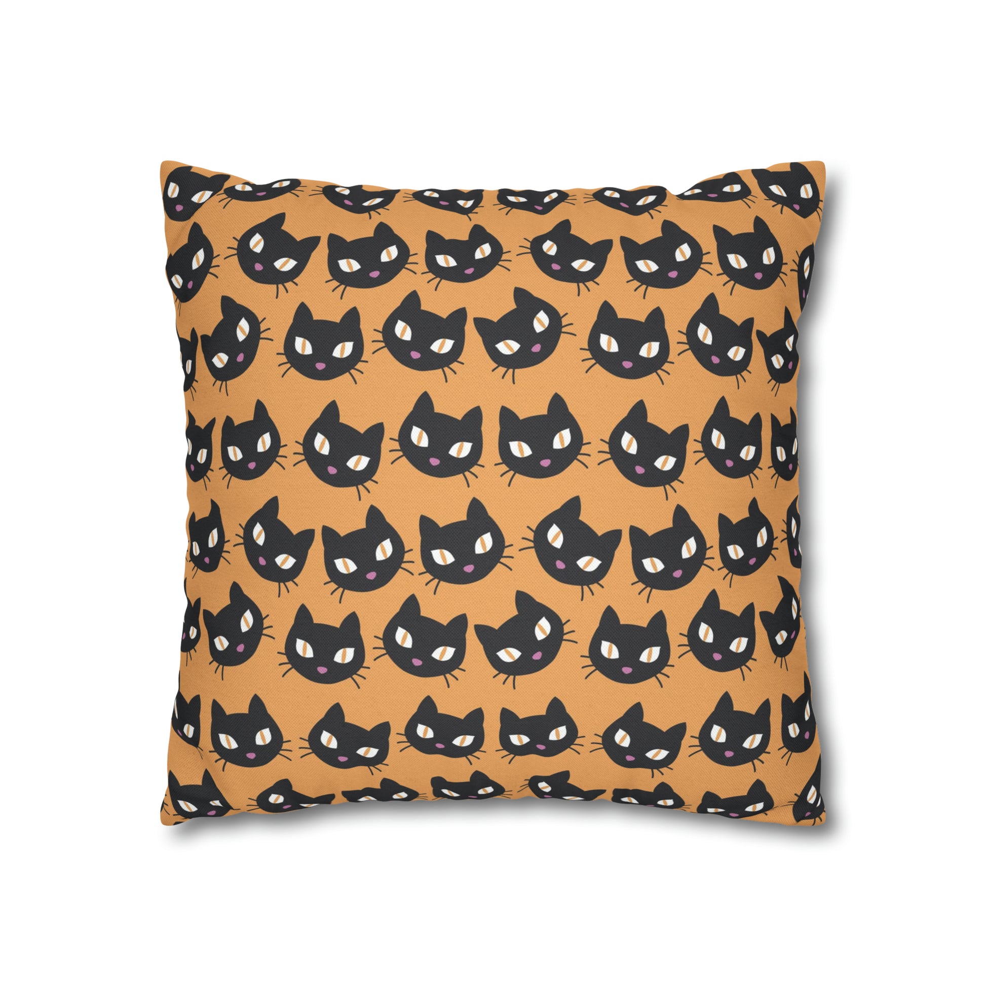 Cute Black Cats Halloween Pillowcase, Halloween Orange Throw Pillow Cover, Spooky Pillow, Square 2-Sided Pillow Case    - HolidayShoppingFinds