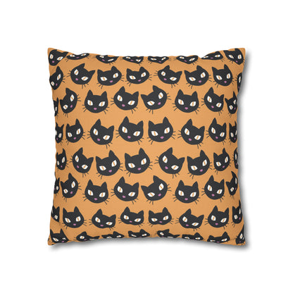 Cute Black Cats Halloween Pillowcase, Halloween Orange Throw Pillow Cover, Spooky Pillow, Square 2-Sided Pillow Case    - HolidayShoppingFinds