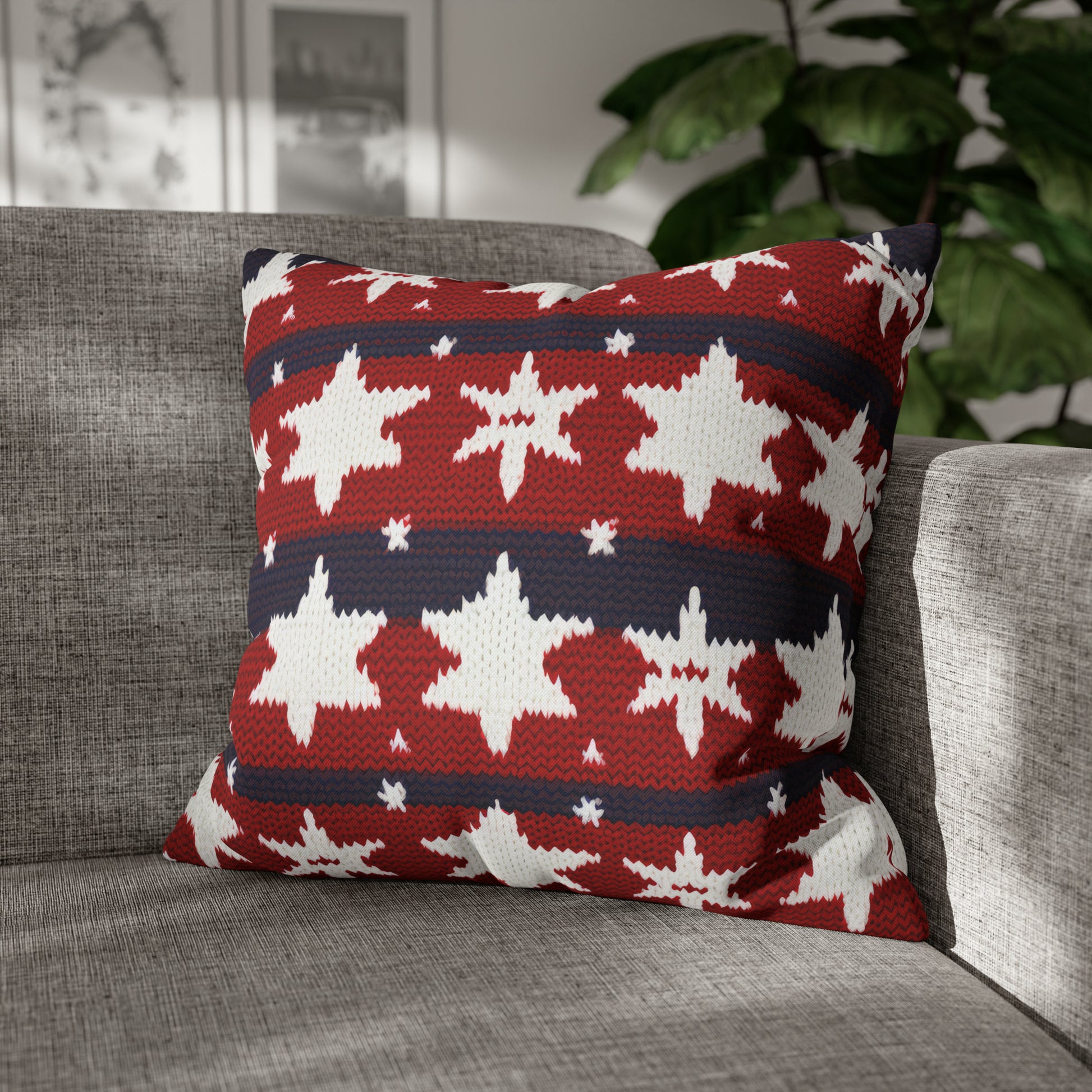 Patriotic Pillowcase American Flag Accent Square Pillow USA Red White & Blue Veterans 4th of July Memorial Day Home Decor 20" × 20"   - HolidayShoppingFinds