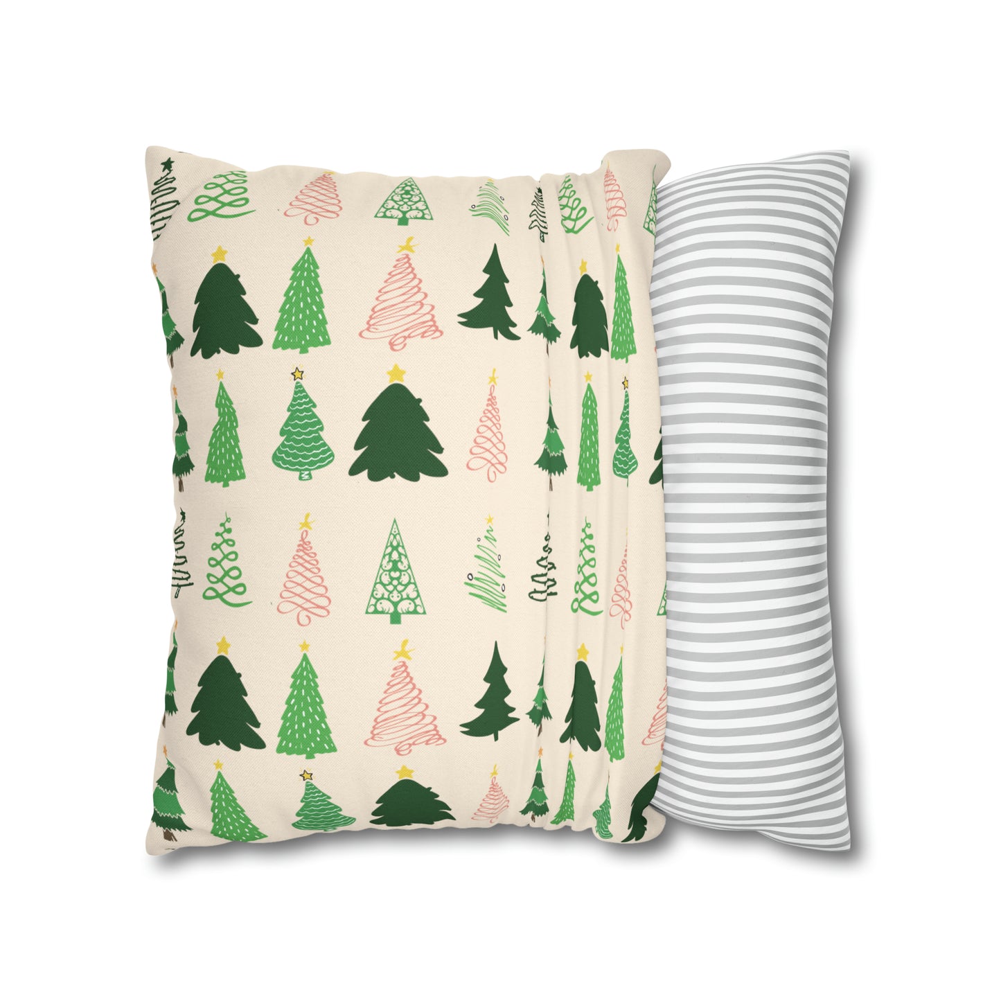 Christmas Trees Square Pillow Case, Creamy Ivory Winter Throw    - HolidayShoppingFinds