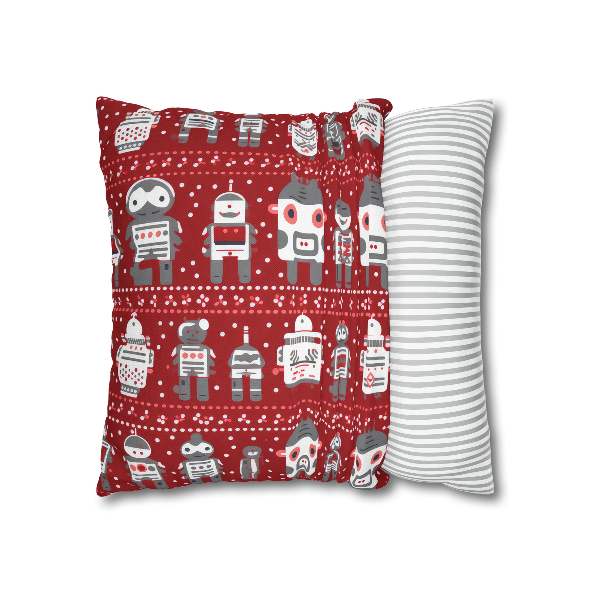 Holiday Robots Red Pillowcase, Gamers Pillow Case Cover, Tech Lovers Cushion Throw, Holiday Gift    - HolidayShoppingFinds