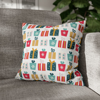 Gift Galore: Colorful Presents on White Square Pillow Case Throw 16" × 16"   - HolidayShoppingFinds