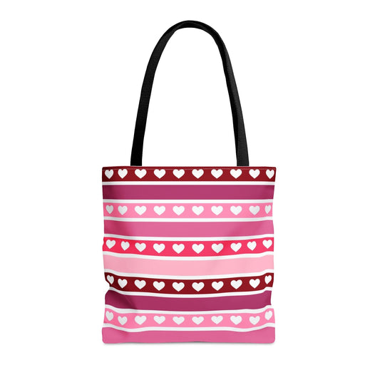 Cute Pink Hearts Valentine Tote Bag with Black Handle Medium   - HolidayShoppingFinds