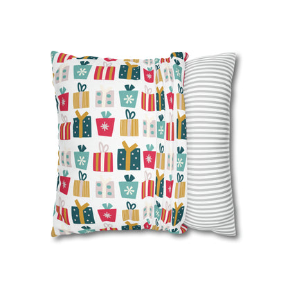 Gift Galore: Colorful Presents on White Square Pillow Case Throw    - HolidayShoppingFinds