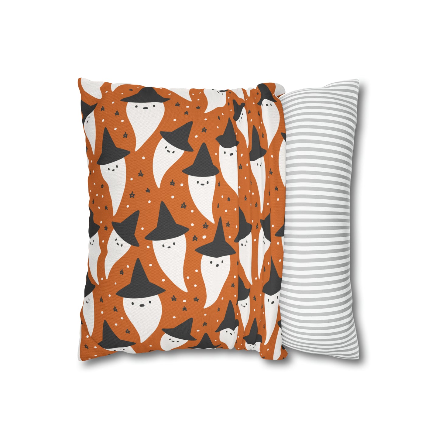 Whimsical Pillowcase, Spooky Ghosts Halloween Orange Pillow Cover 2-Sided Square Pillow Case Throw Cover    - HolidayShoppingFinds