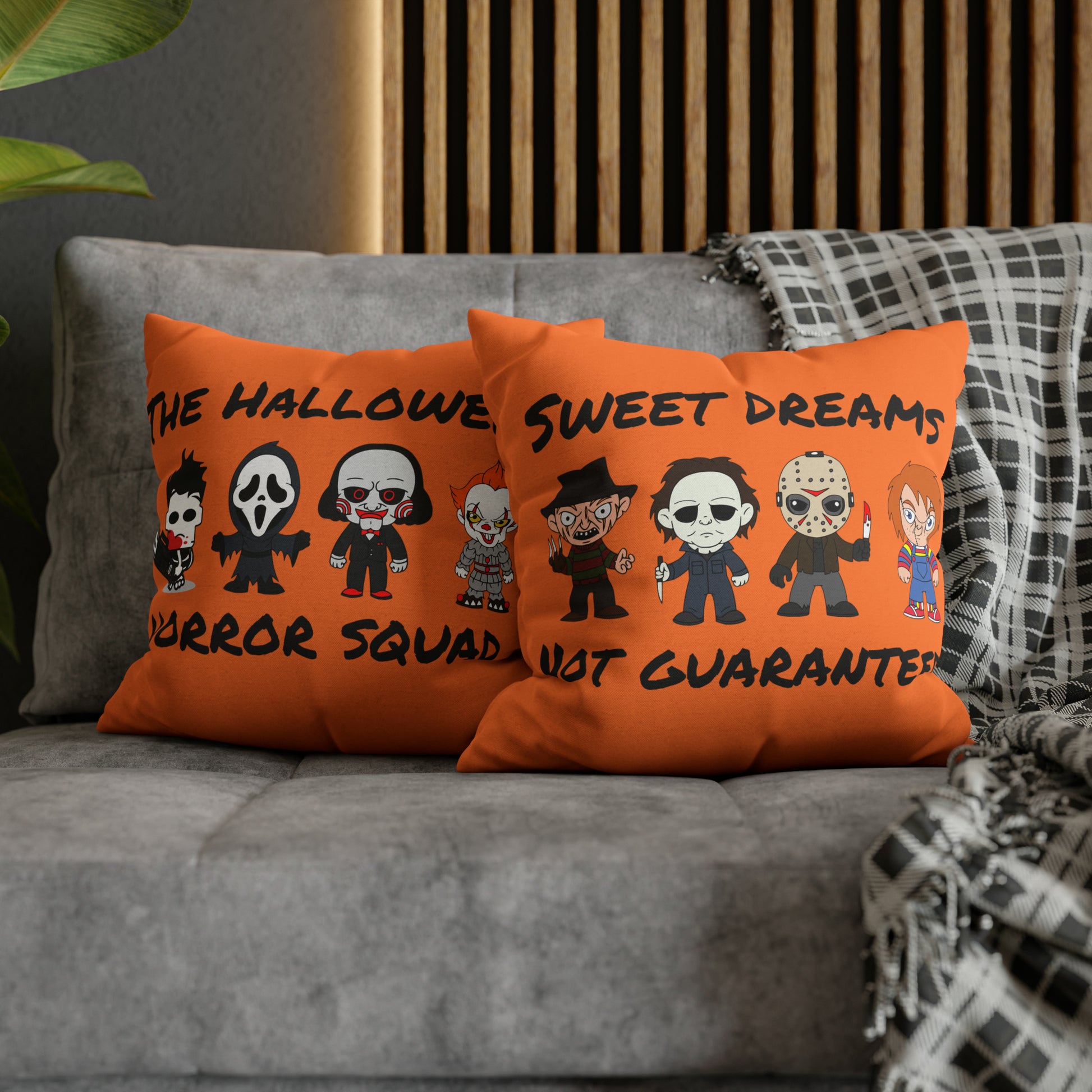 Halloween Horror Movie Characters Pillowcase, Halloween Killers Villains Orange Pillow, Horror Movie Fan Gift Pillow Cover 16" × 16"   - HolidayShoppingFinds