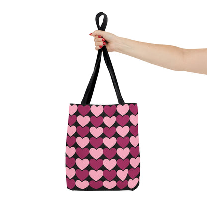 Big Pink & Purple Hearts Pattern Black Tote bag Valentines Day Gift    - HolidayShoppingFinds