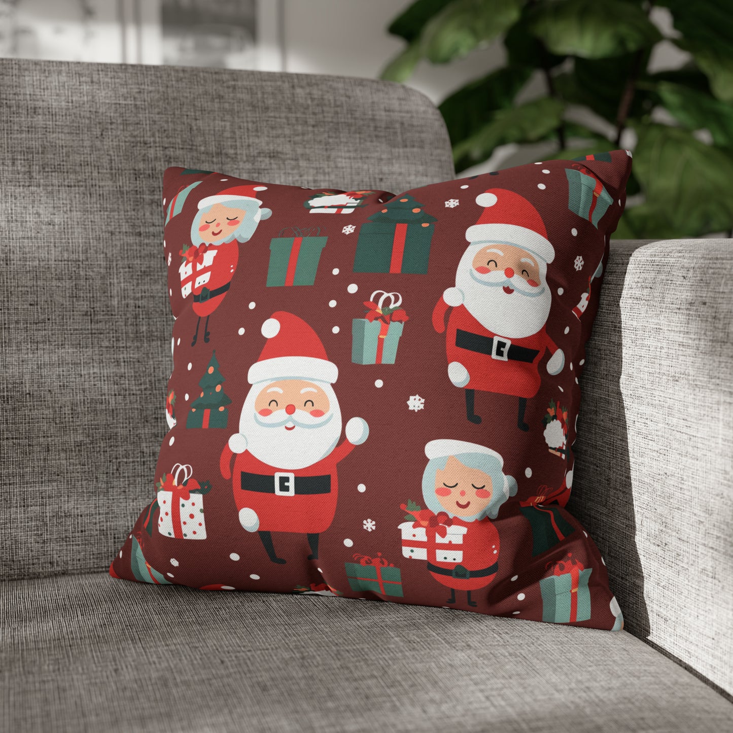 Santa & Mrs. Claus Pillowcase, Christmas Pillow Case, North Pole Home Decor 16" × 16"   - HolidayShoppingFinds