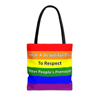 What A Beautiful Day to Respect Other People's Pronouns Tote Pride Equality LGBTQ+ Bag Medium   - HolidayShoppingFinds