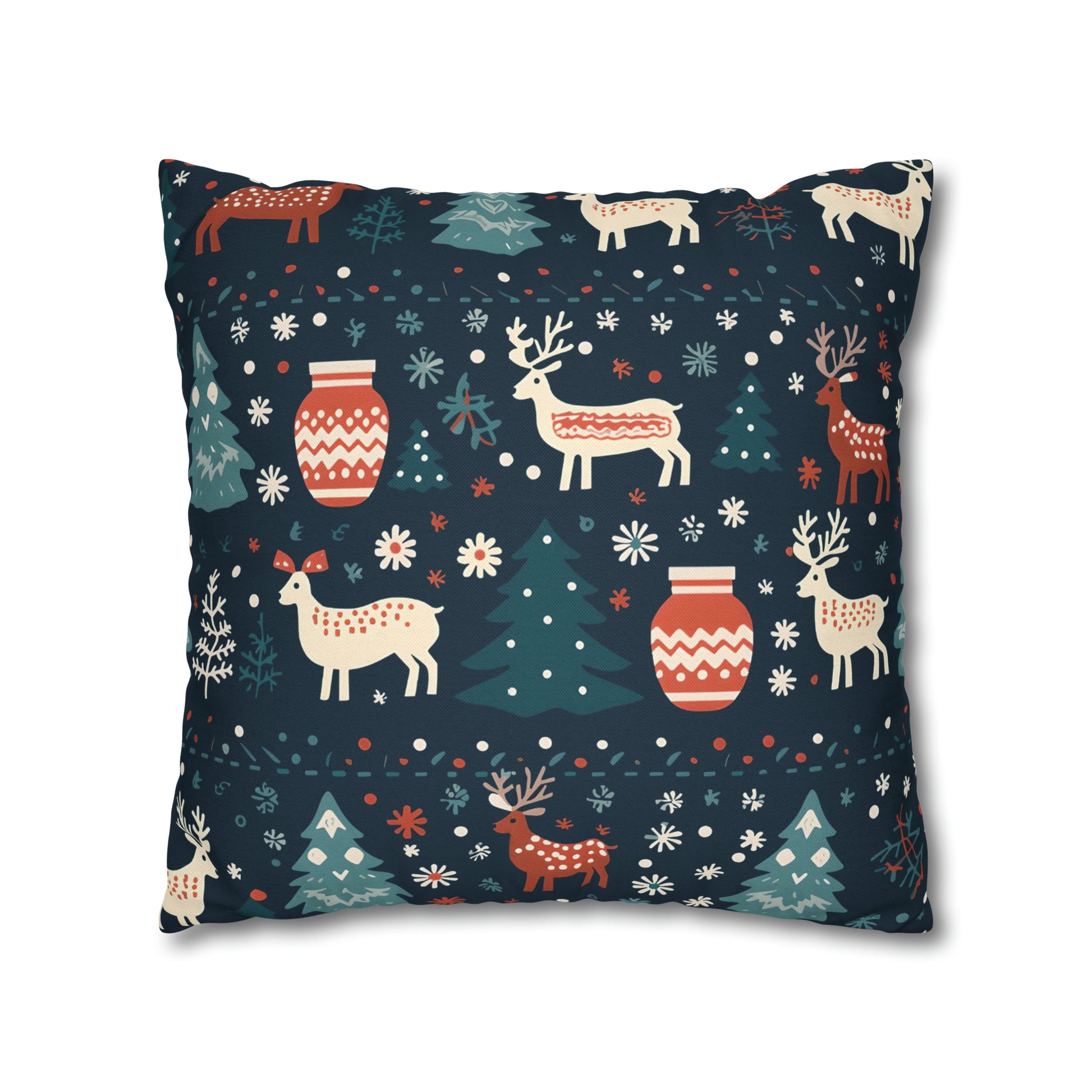 Holiday Pillowcase, Winter Accent Pillow Case with Reindeers, Christmas Trees, Snowflakes, Holiday Gift    - HolidayShoppingFinds