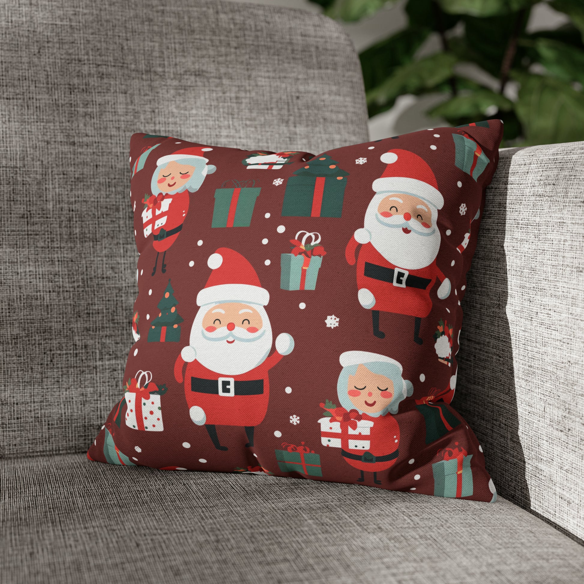 Santa & Mrs. Claus Pillowcase, Christmas Pillow Case, North Pole Home Decor 14" × 14"   - HolidayShoppingFinds