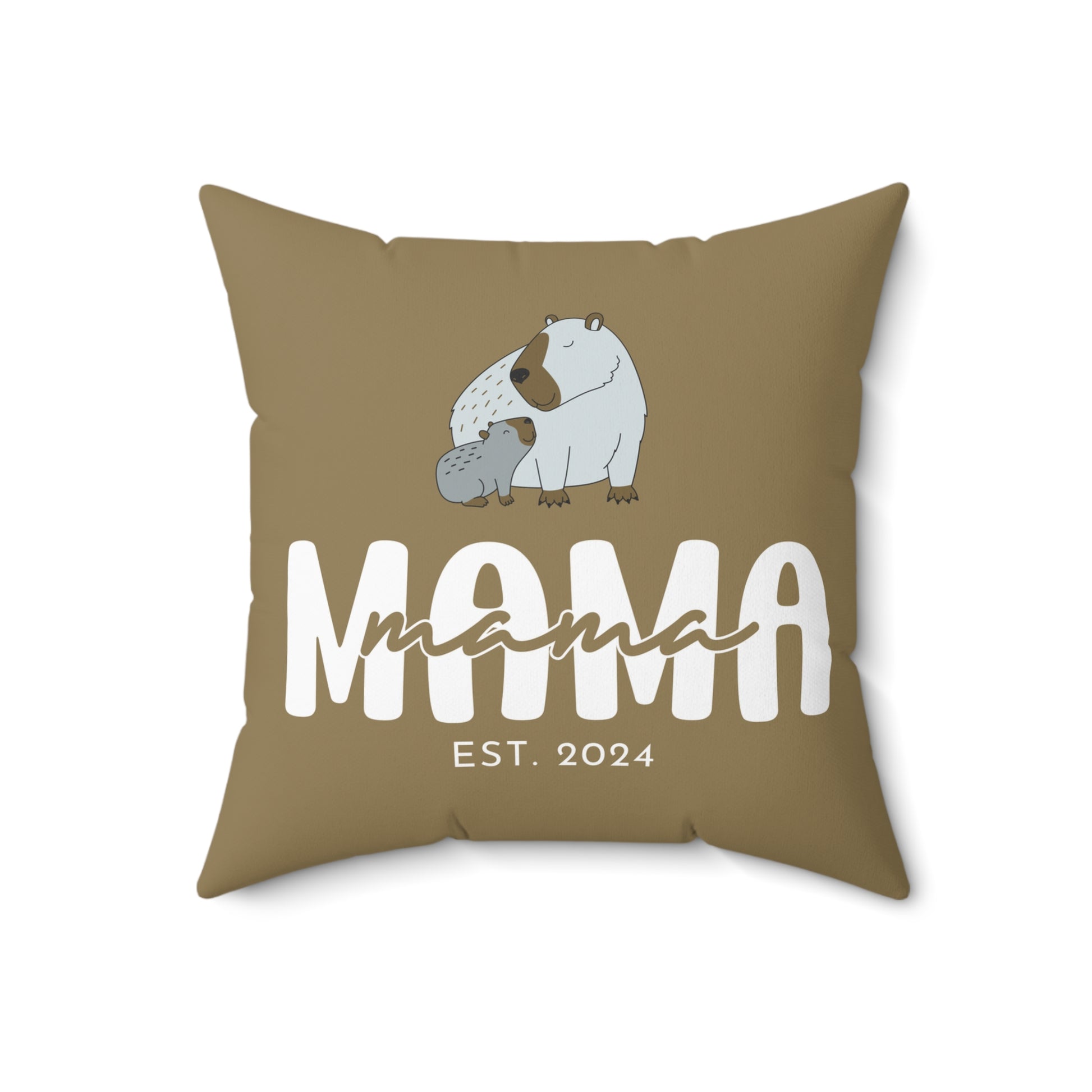 Personalized Mama Capybara Pillow Khaki, Gift For Mom, Custom Pillow with Insert 18" × 18"   - HolidayShoppingFinds