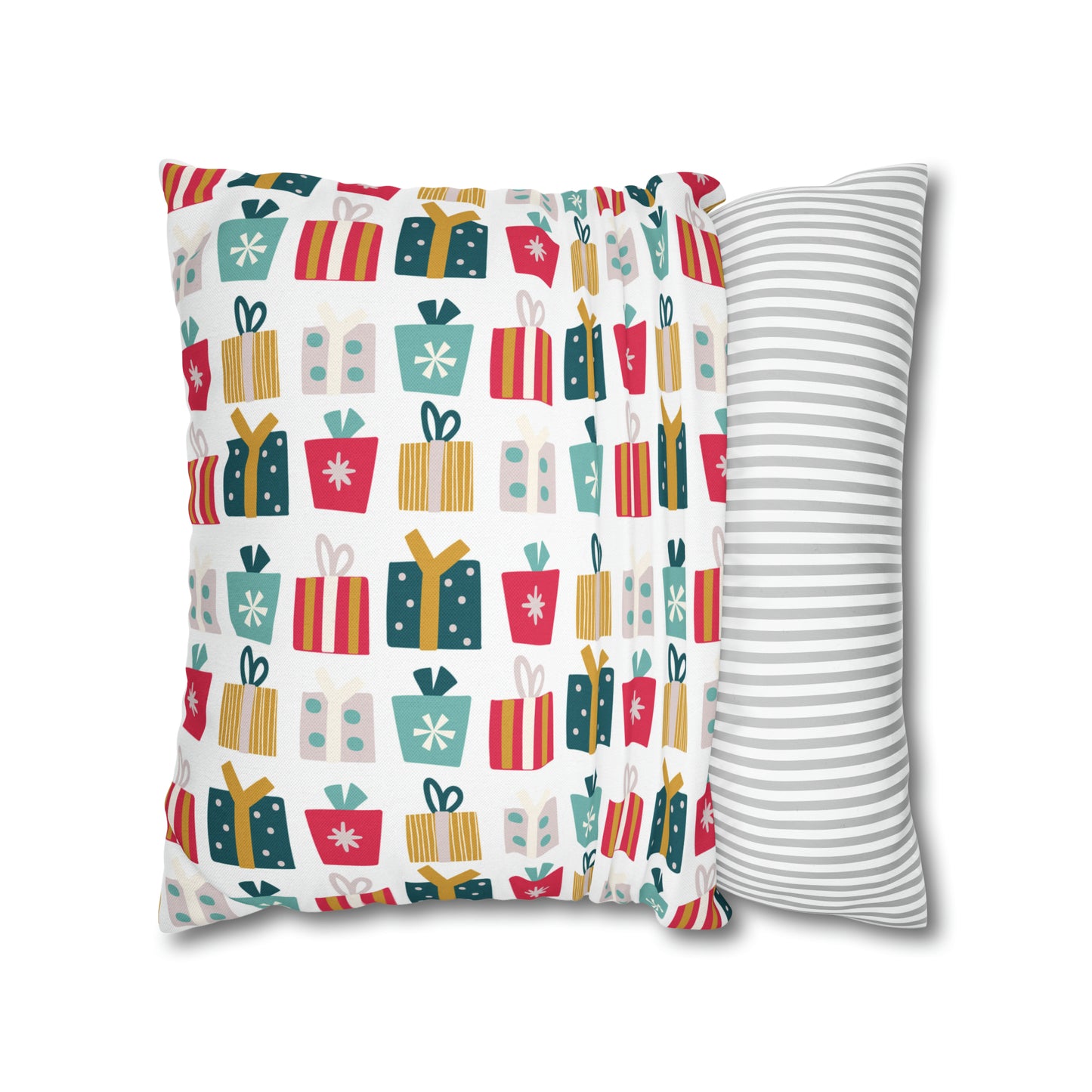 Gift Galore: Colorful Presents on White Square Pillow Case Throw    - HolidayShoppingFinds