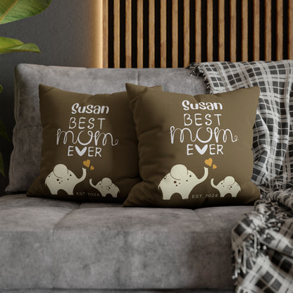 Personalized Best Mom Ever Gift Pillowcase, Gift for Mom, Elephants Khaki Pillow Cover    - HolidayShoppingFinds