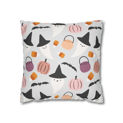 Whimsical Pillowcase, Halloween Ghost Bats Witch Hat Pumpkin Gray Pillow    - HolidayShoppingFinds