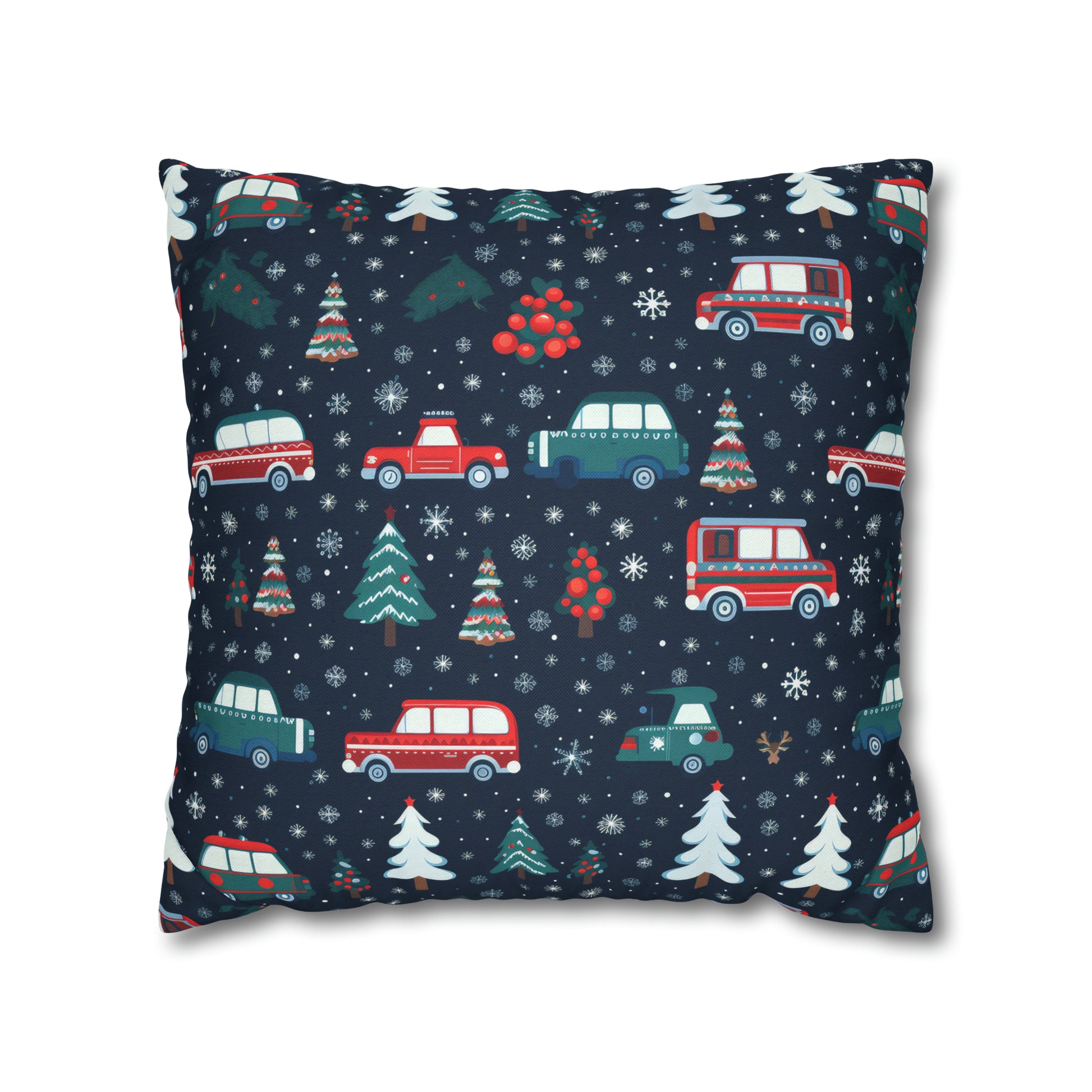 Vanlife Pillow, Camping Holiday Spirit Pillow Case, Cars, Vans & Christmas Trees Décor Blue Pillow Cover, Holiday Gift    - HolidayShoppingFinds