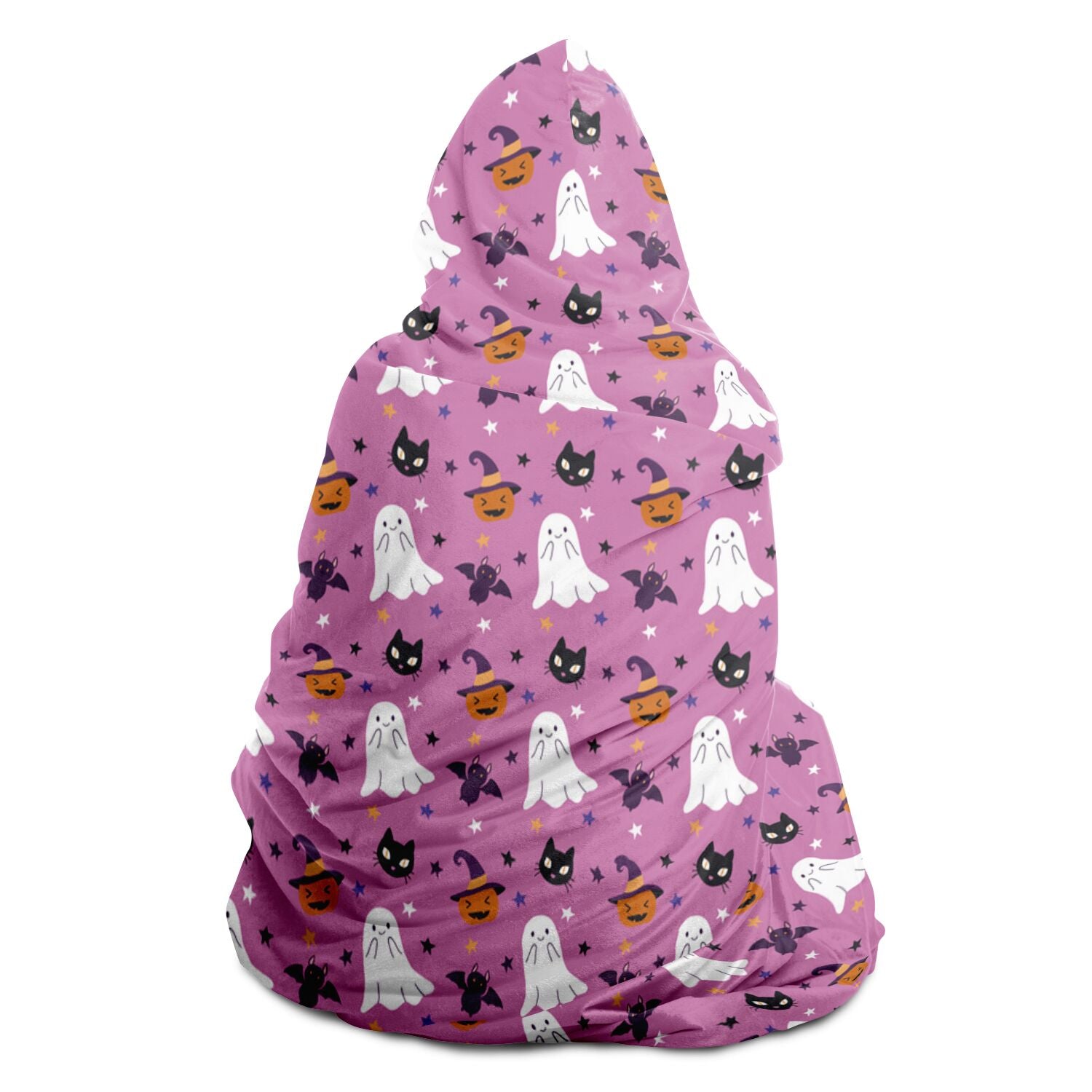 Cute Pink Halloween Hooded Blanket, Spooky Ghosts, Black Cats, Pumpkins & Bats    - HolidayShoppingFinds