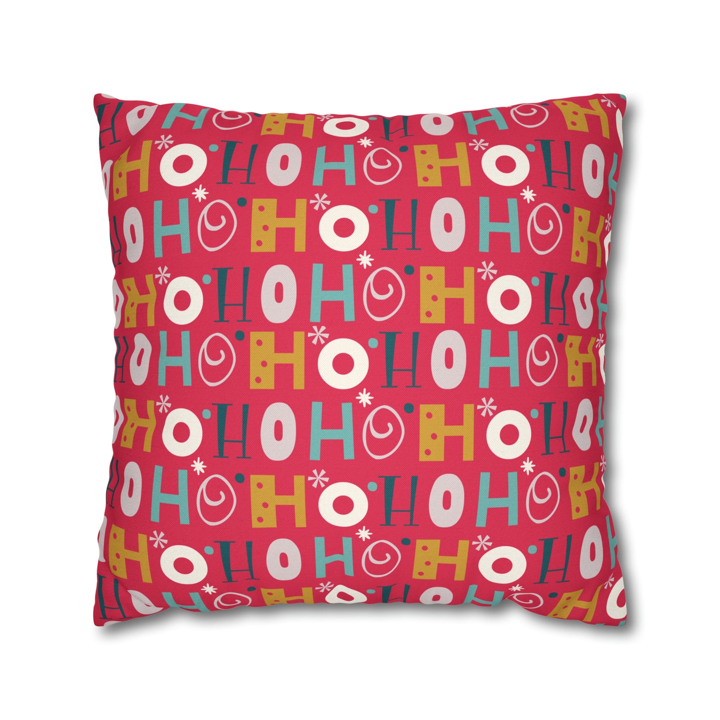 Ho Ho Holiday Patterned Red Square Pillow Case, Christmas Pillow Throw, Holiday Gift    - HolidayShoppingFinds