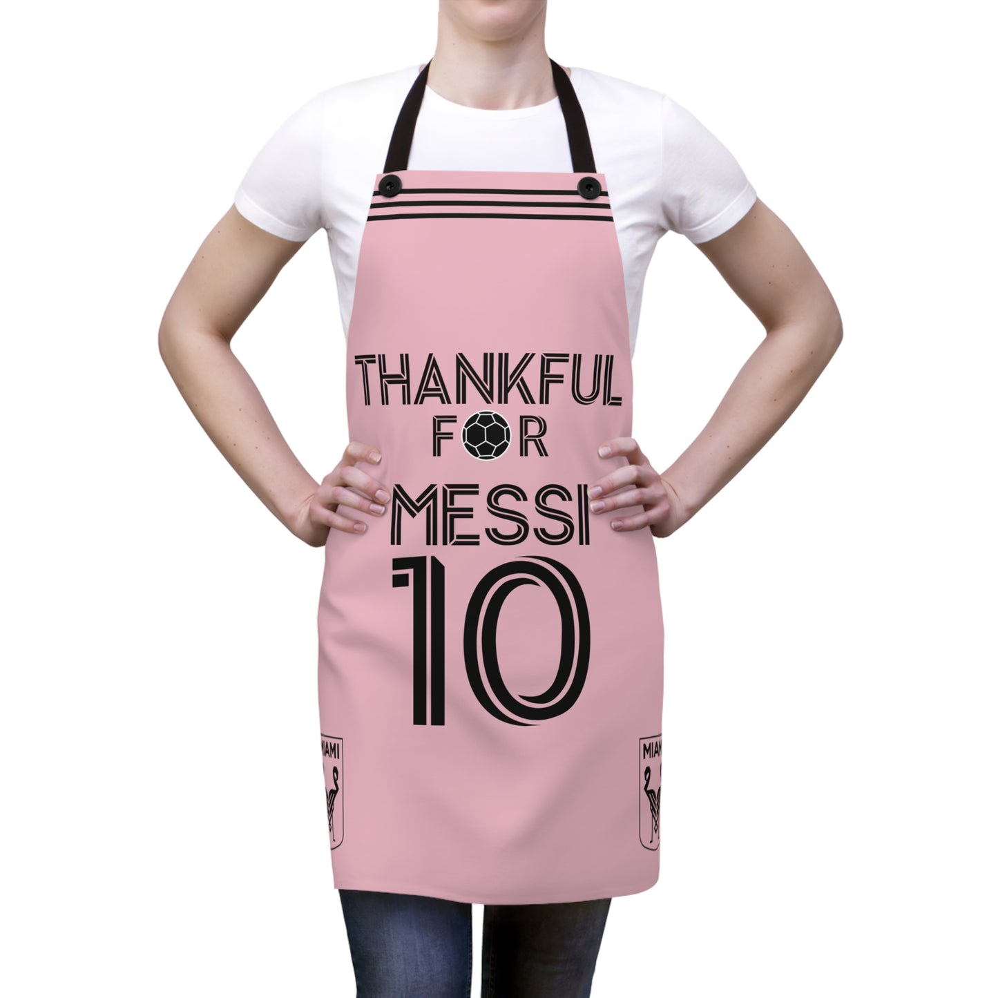 Thankful for Messi 10 Chef Apron, Miami Fútbol Soccer Fan Cooking Wear Pink Apron    - HolidayShoppingFinds